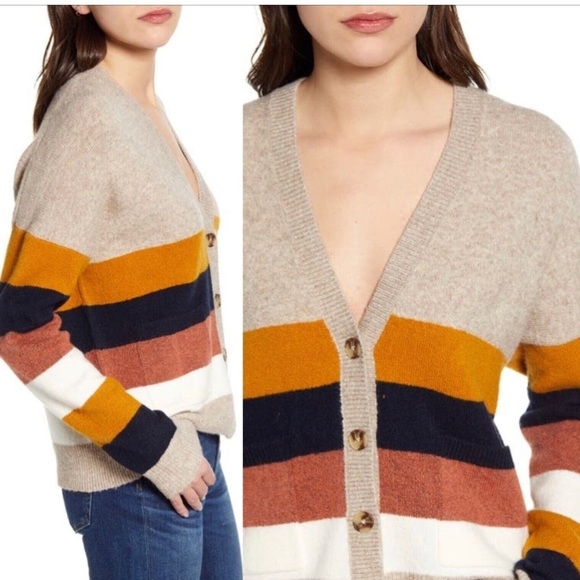 Madewell Kent Staunton Stripe Short Ex-Boyfriend Cardigan, size Medium - Picture 11 of 11